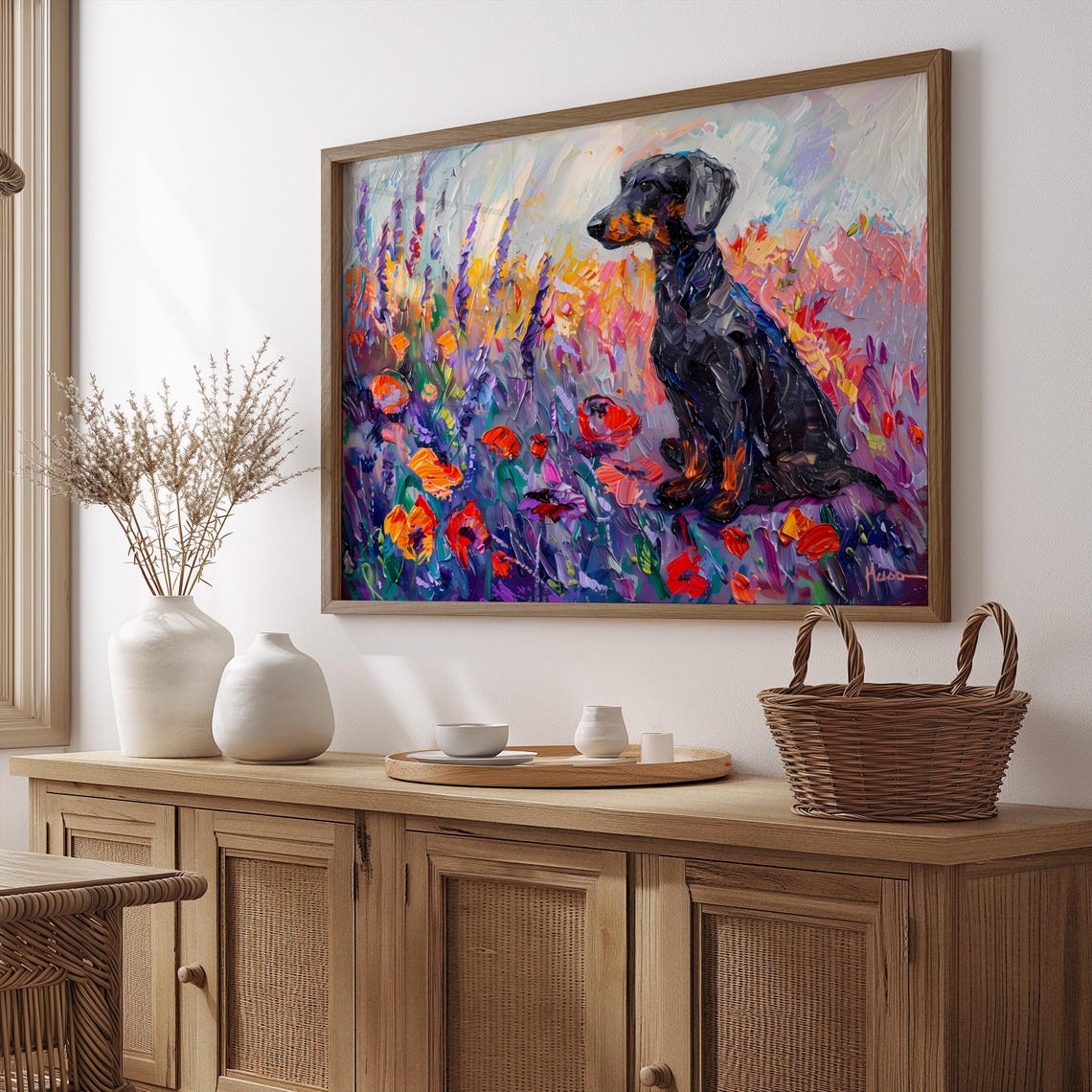 Dachshund Among Wildflowers Impasto Colorful Dog Bloom Poster