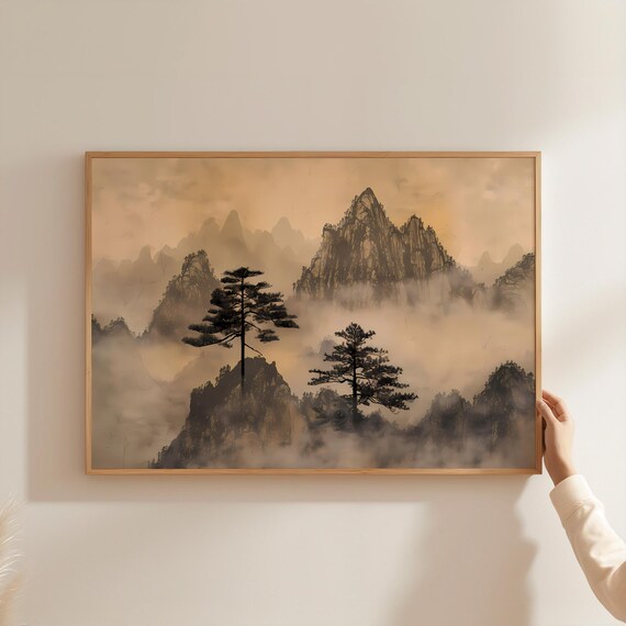 Japanese Mountain Red Sun Zen Art Print