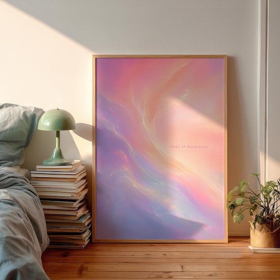 Danish Pastel Gradient Poster Holographic Fluid Wave Wall Art Soft Life Sweet Escape Quote Print Aesthetic Abstract Decor