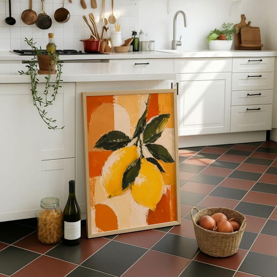 Digital Download Textured Lemon Art Impasto Citrus Printable Palette Knife Oil Painting Print File Boho Kitchen Decor