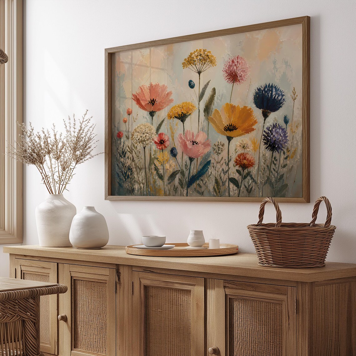 Textured Wildflower Bouquet Oil Painting Colorful Botanical Art Poster