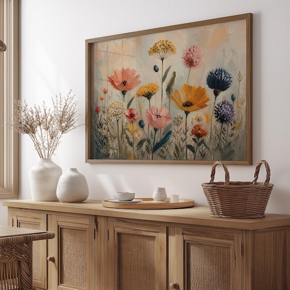 Textured Wildflower Bouquet Oil Painting Colorful Botanical Art Poster