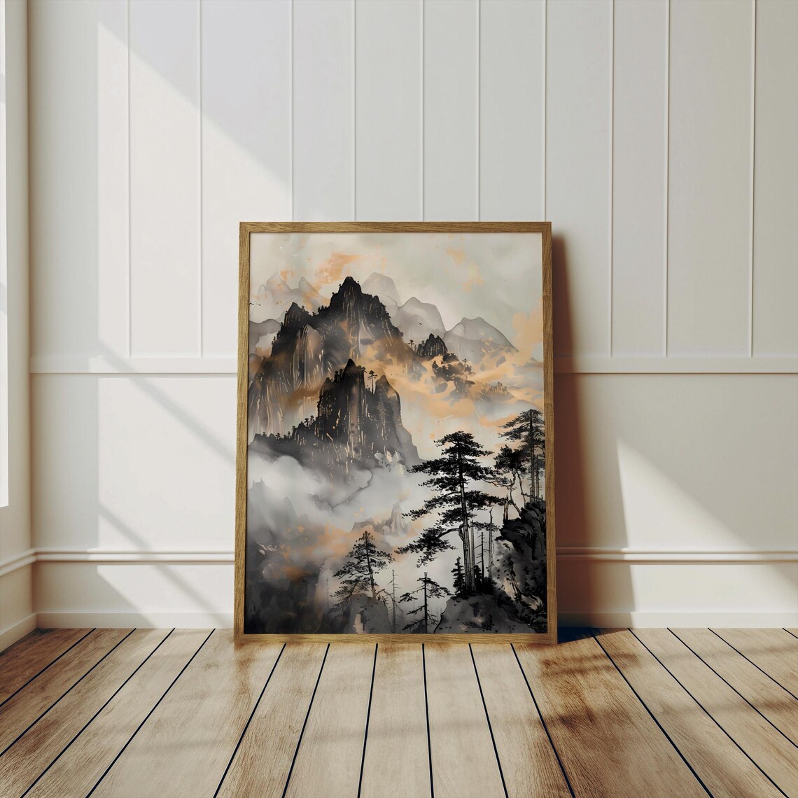 Japanese Alps Ink Wash Misty Peaks Pine Trees Zen Art Poster