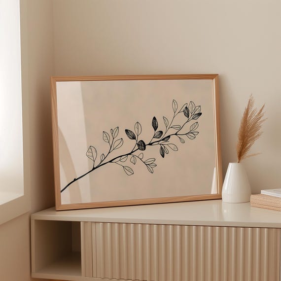 Botanical Line Art Poster Branch Minimalist Plant Wall Black And White Boho Nature Modern Decor