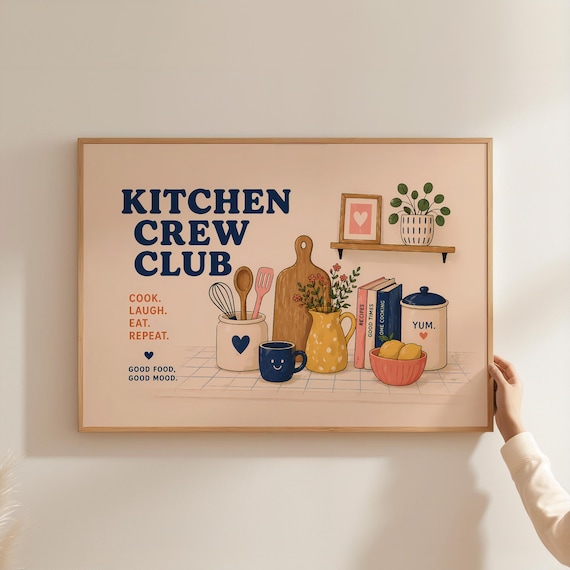 Kitchen Crew Club Cook Laugh Eat Repeat Cute Kitchen Decor Poster
