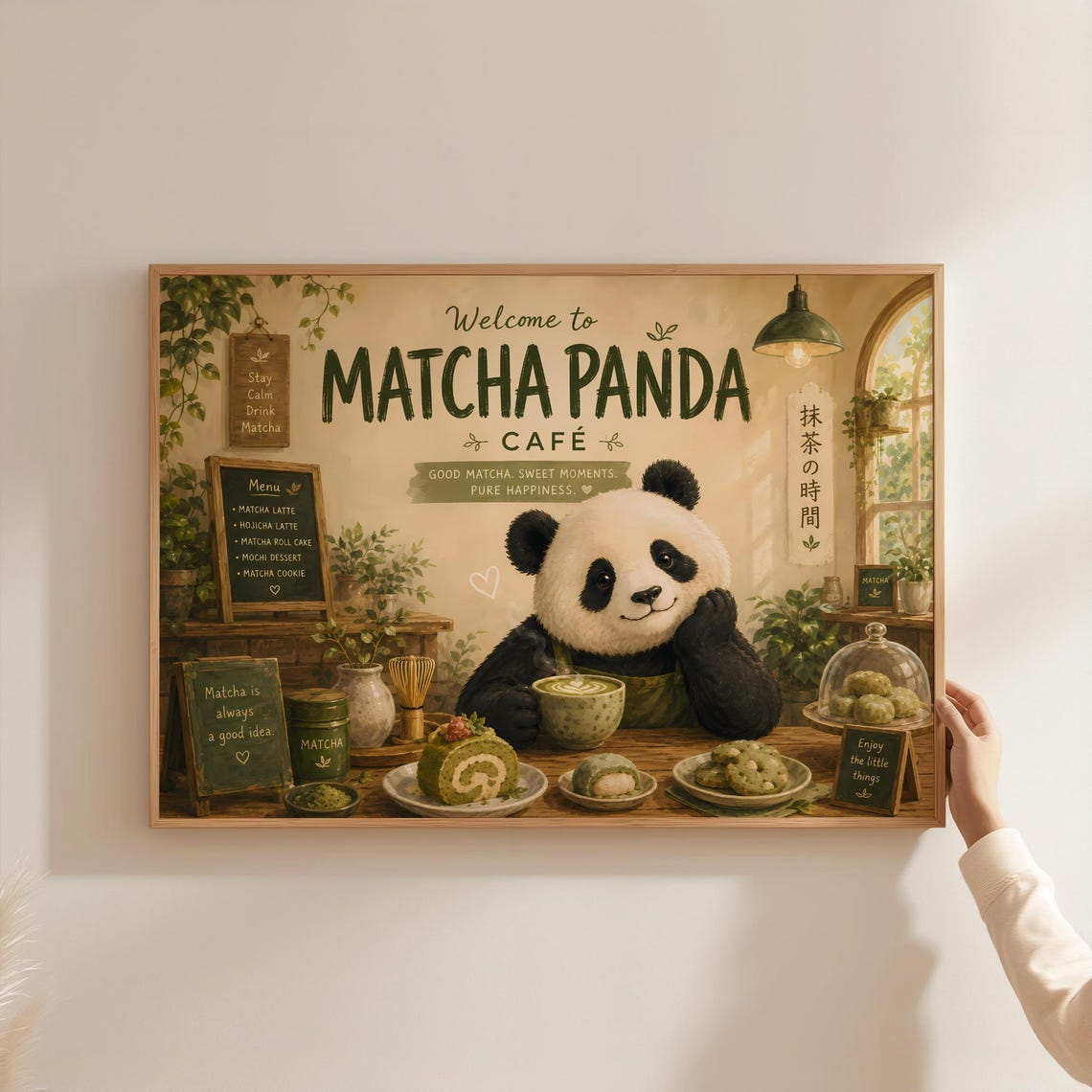 Matcha Panda Cafe Cute Panda Drinking Matcha Japanese Kawaii Poster