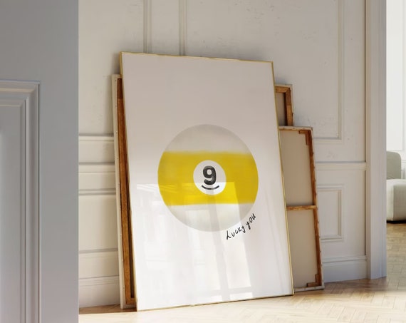 9 Pool Ball Retro Print Retro Hand Drawn Vintage Pool Ball Print Lucky 9 Ball Wall Art Trendy Art Prints Bar Cart Poster