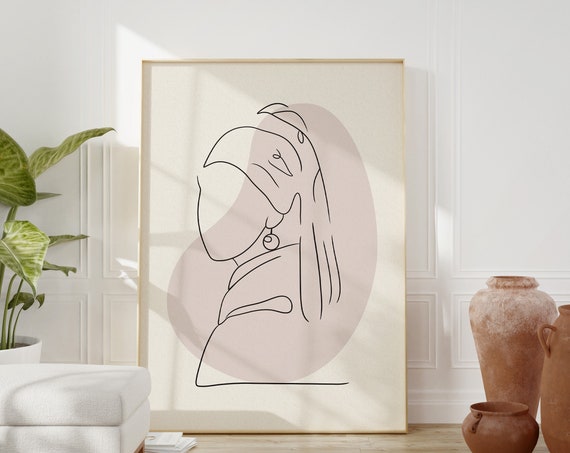 Girl With A Pearl Earring Vermeer Poster Abstract Line Art Face Line Drawing Minimalist Art Famous Art Print Neutral Color Wall Art