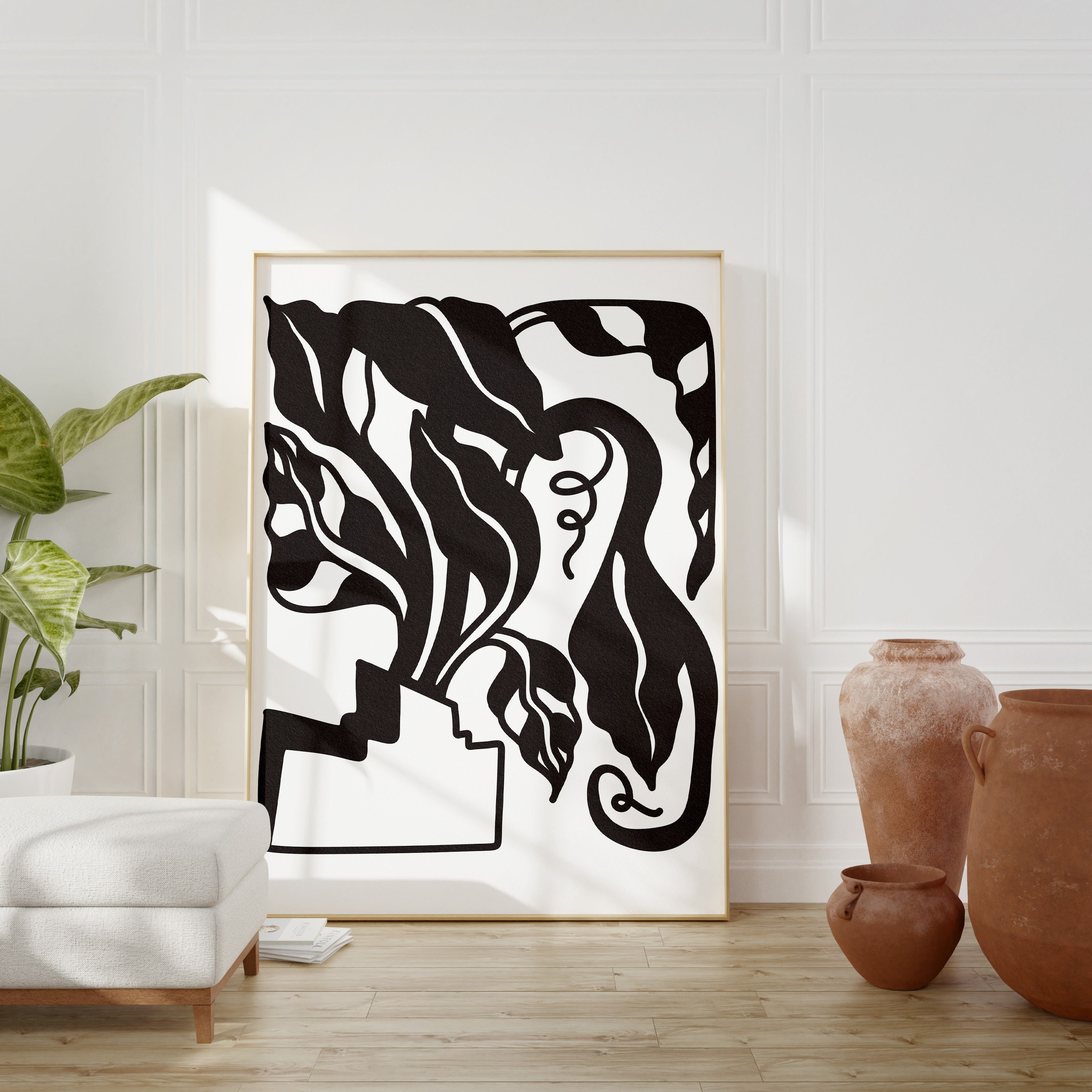 Neutral Botanical Organic Minimalist Moody Botanical Art Black White Wall Art Abstract Botanical Modern Room Decor Botanical Poster