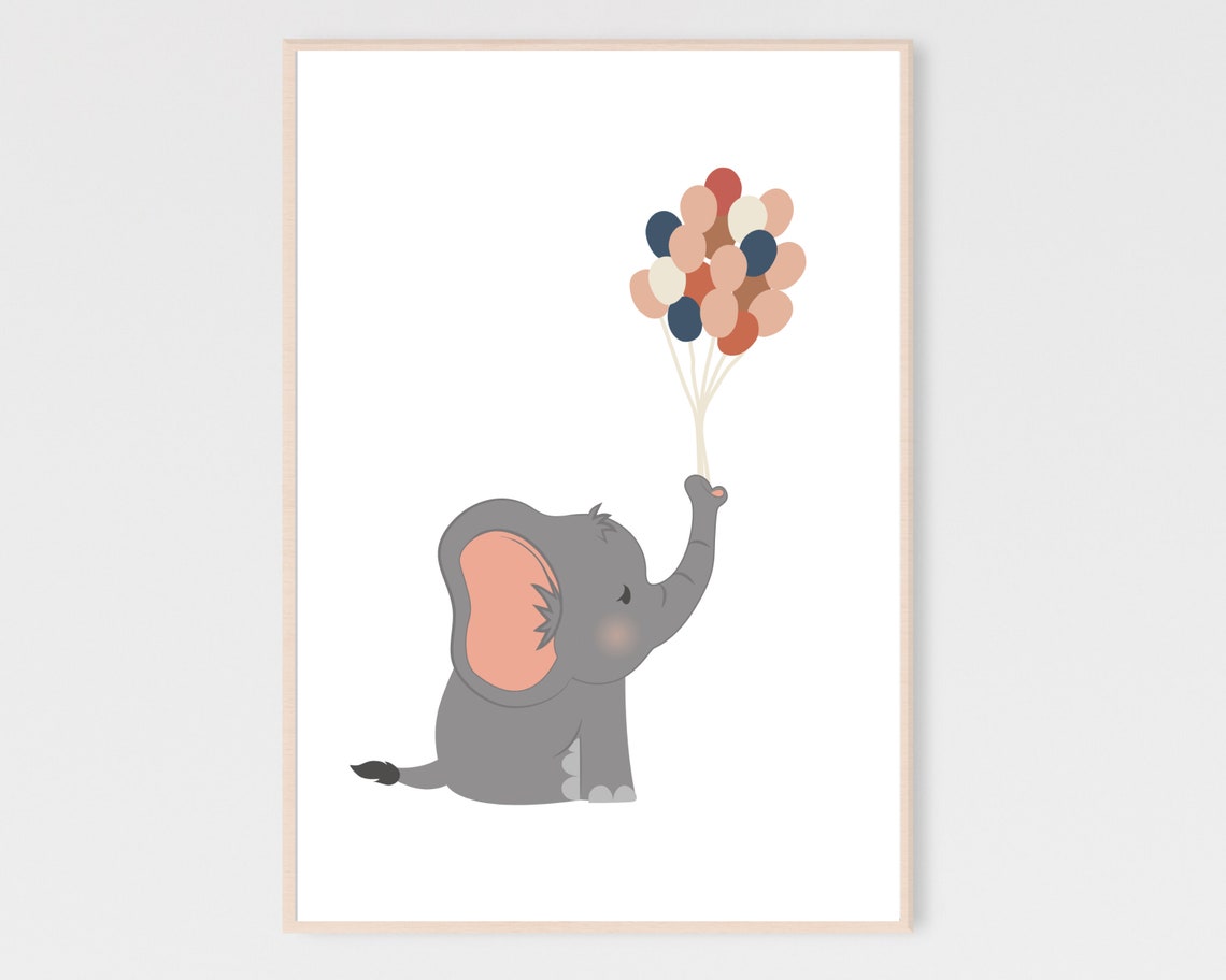 Elephant Nursery Decor Baby Animal Wall Art Cute Balloon