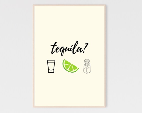 Playful Tequila Shot Glass Lime And Salt Fun Bar Cart Sign Poster