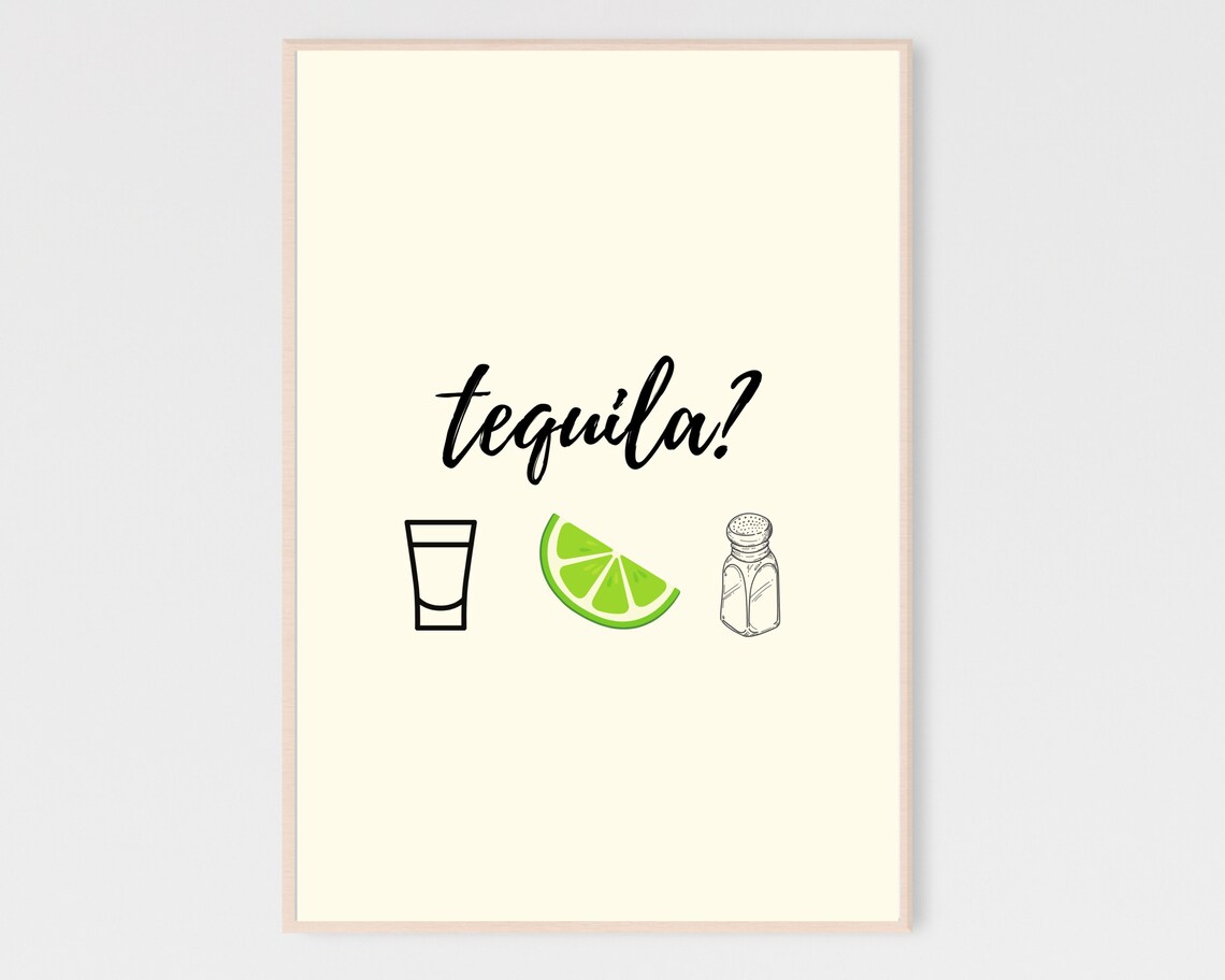 Playful Tequila Shot Glass Lime And Salt Fun Bar Cart Sign Poster