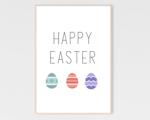 Happy Easter Typography Pastel Patterned Eggs Minimalist Decor Poster