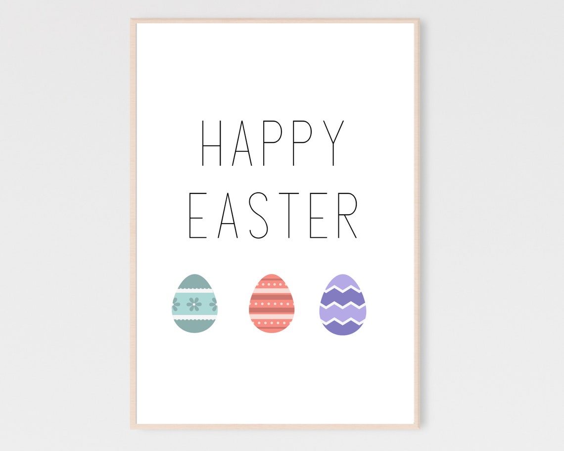 Happy Easter Typography Pastel Patterned Eggs Minimalist Decor Poster