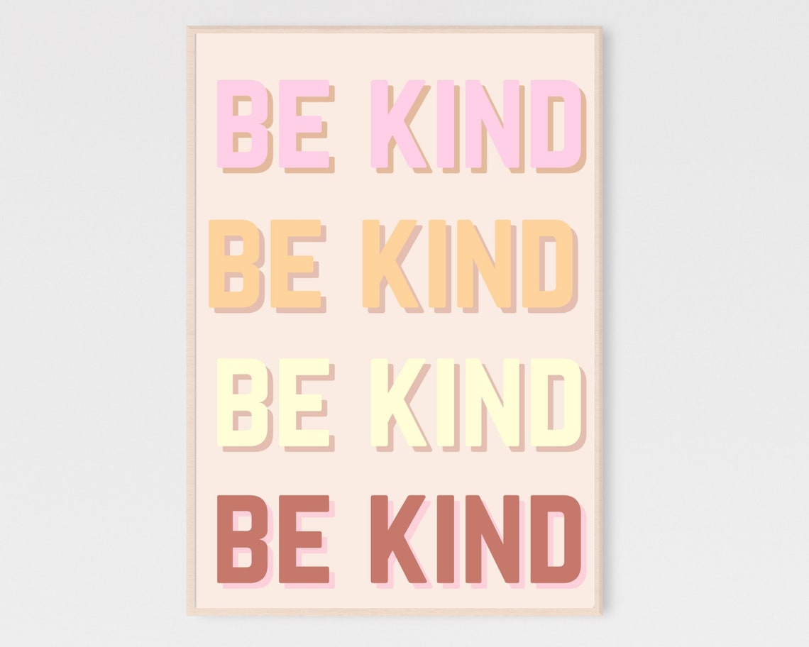 Be Kind Typography Poster Pastel Rainbow Classroom Kids Wall Decor Art