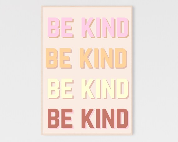Be Kind Typography Poster Pastel Rainbow Classroom Kids Wall Decor Art