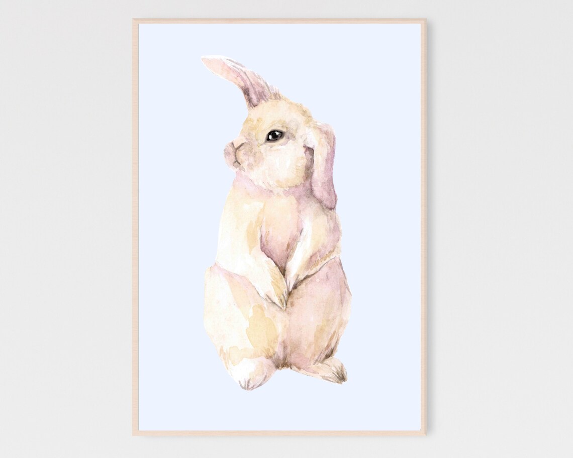 Watercolor Lop Eared Bunny Rabbit Pastel Nursery Baby Animal Poster
