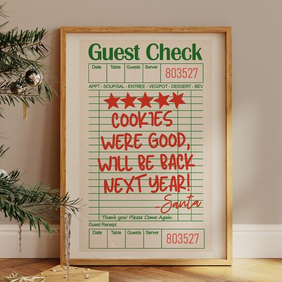 Santa Cookies Guest Check Funny Christmas Kitchen Sign Poster