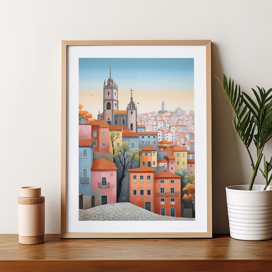 Porto Portugal Colorful Hillside Houses Watercolor Travel Print