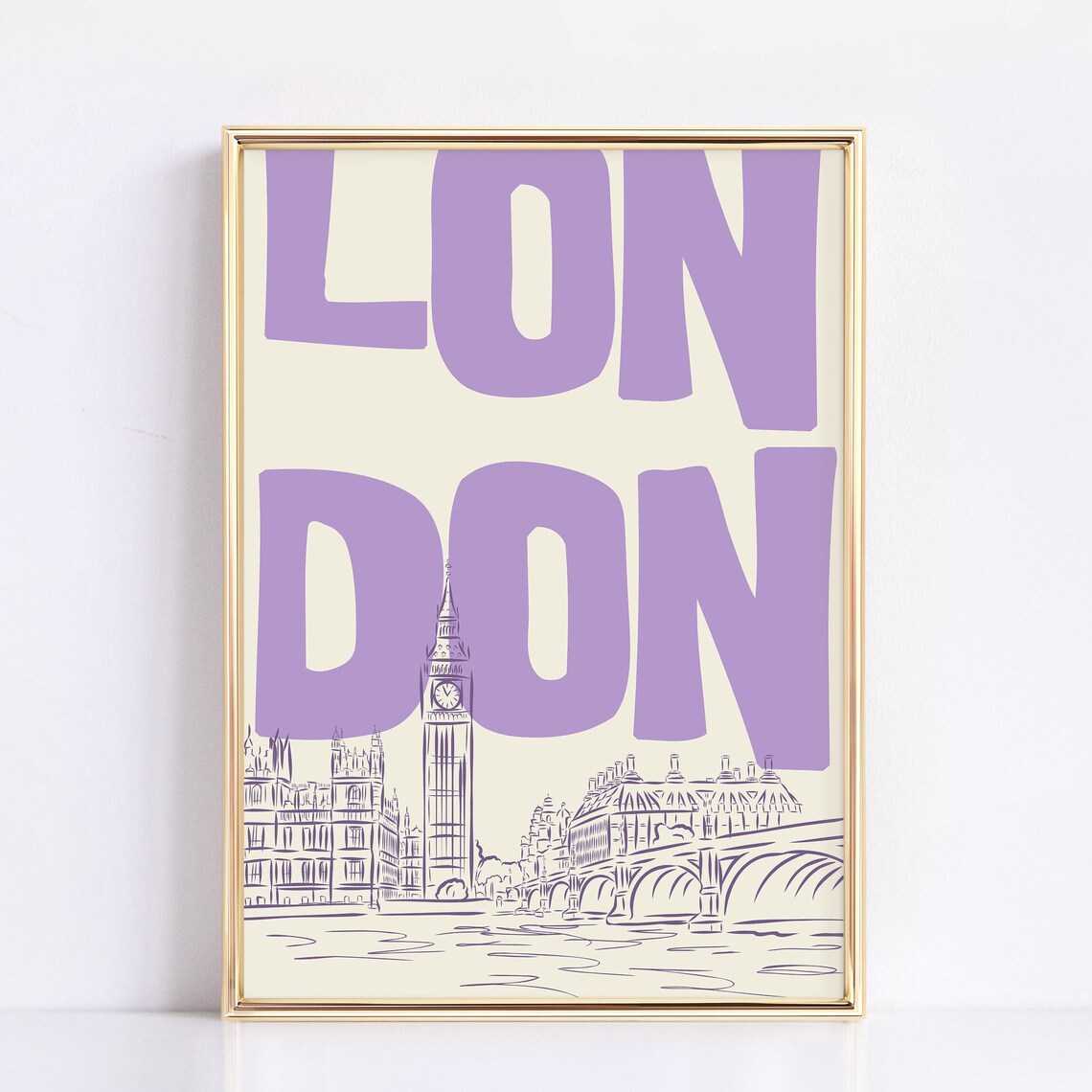 London Big Ben Westminster Sketch Purple Retro City Travel Poster