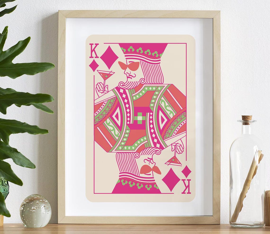 King of Diamonds Playing Card Pink Cocktail Bar Cart Decor Poster - Image 2