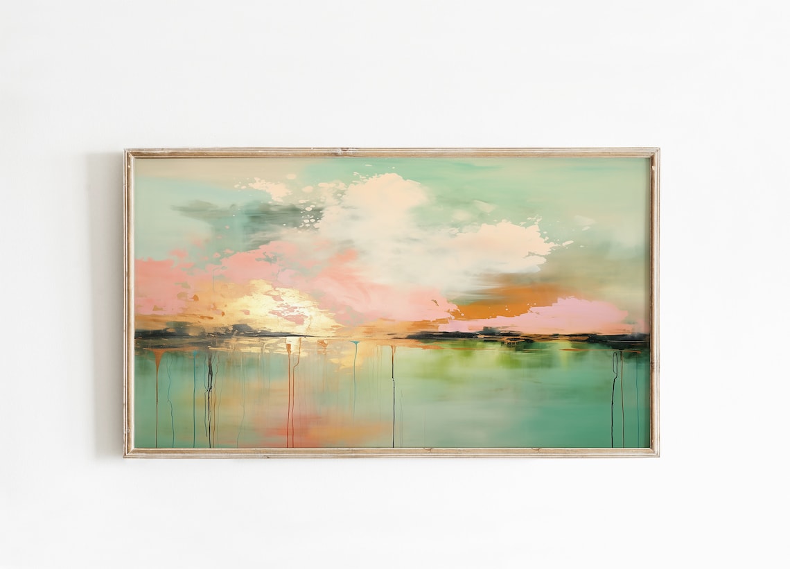 Pastel Green And Pink Abstract Summer Landscape Modern Wall Art