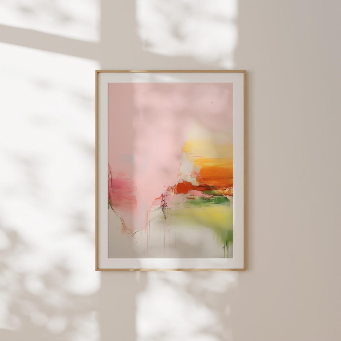Blush Pink Minimalist Abstract With Bold Orange Red Brushstroke Poster - Image 4