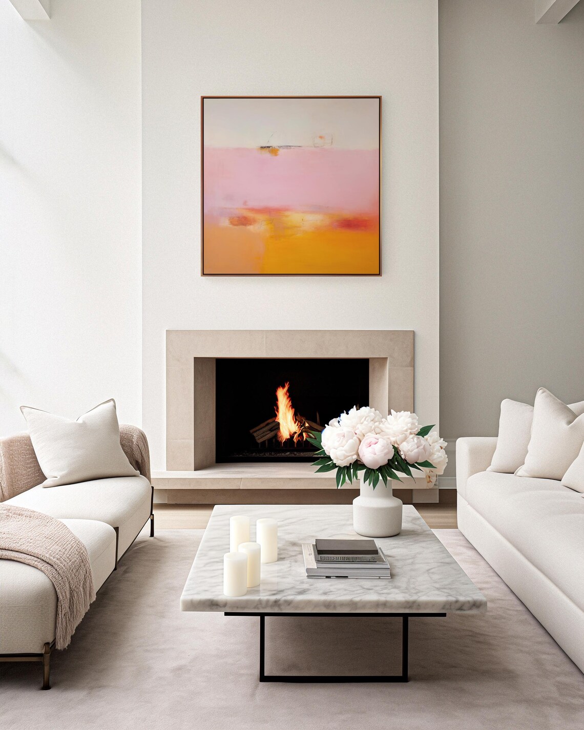 Minimalist Cream Pink And Orange Abstract Color Field Block Poster - Image 5