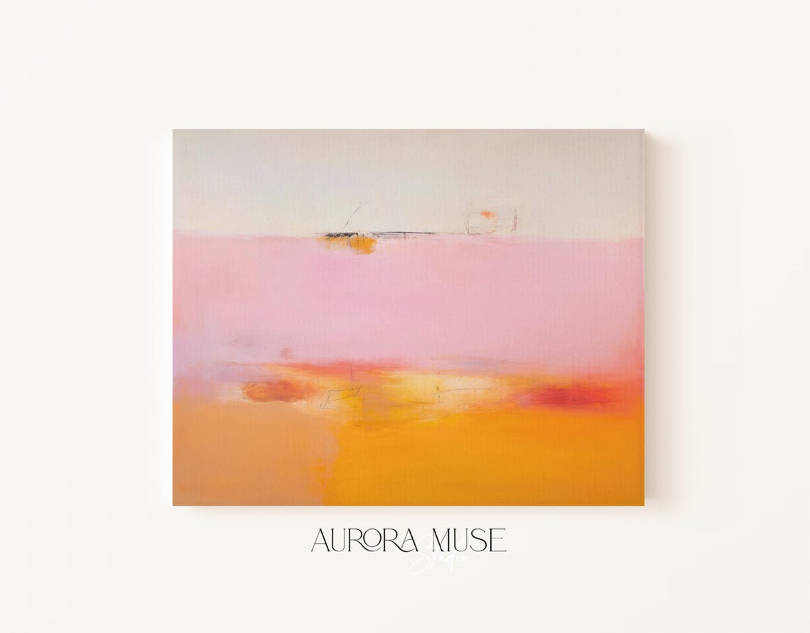 Minimalist Pink Orange Sunset Gradient Abstract Painting Print