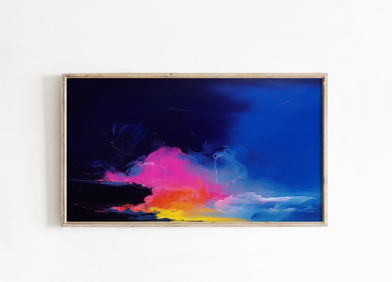 Abstract Frame Tv Art Art For Frame Tv Summer Abstract Oil Painting Vibrant Blue Cloud Art 267