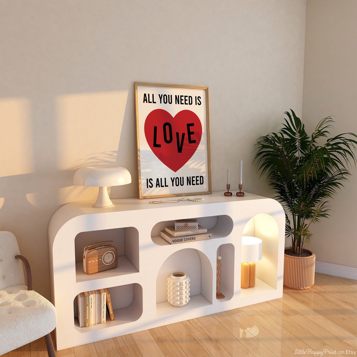 All You Need Is Love Red Heart Beatles Lyric Typography Poster