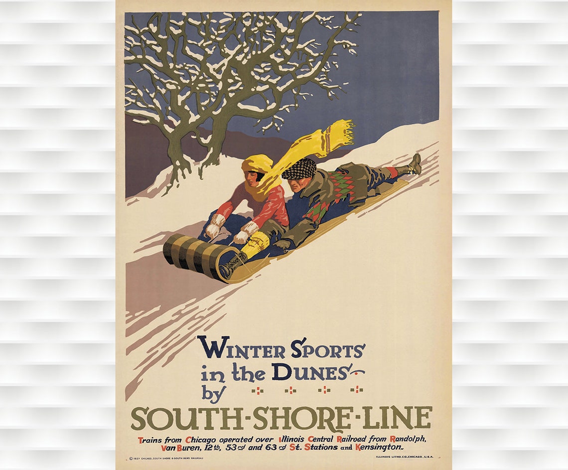 Winter Sports in the Dunes South Shore Line 1927 Travel Poster