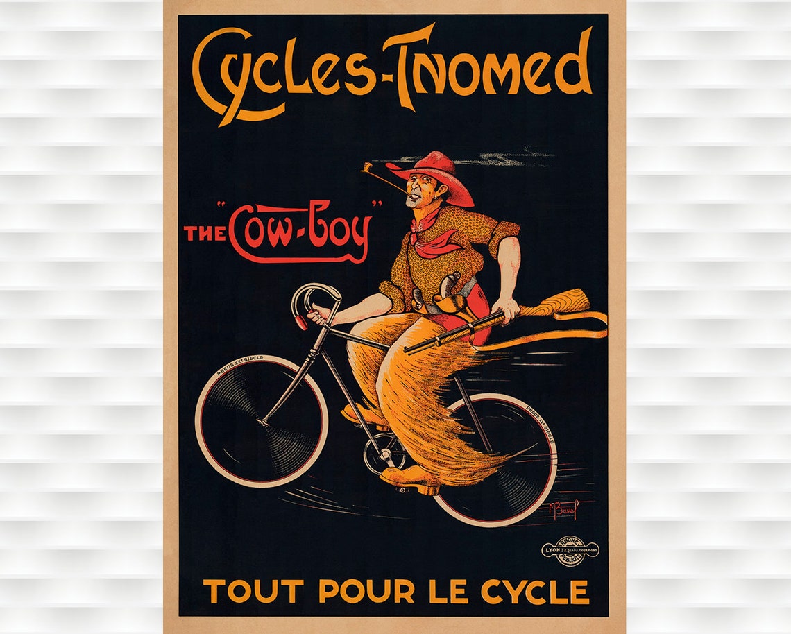 Cycles Tnomed The Cowboy Wild West Vintage Bicycle Ad Poster