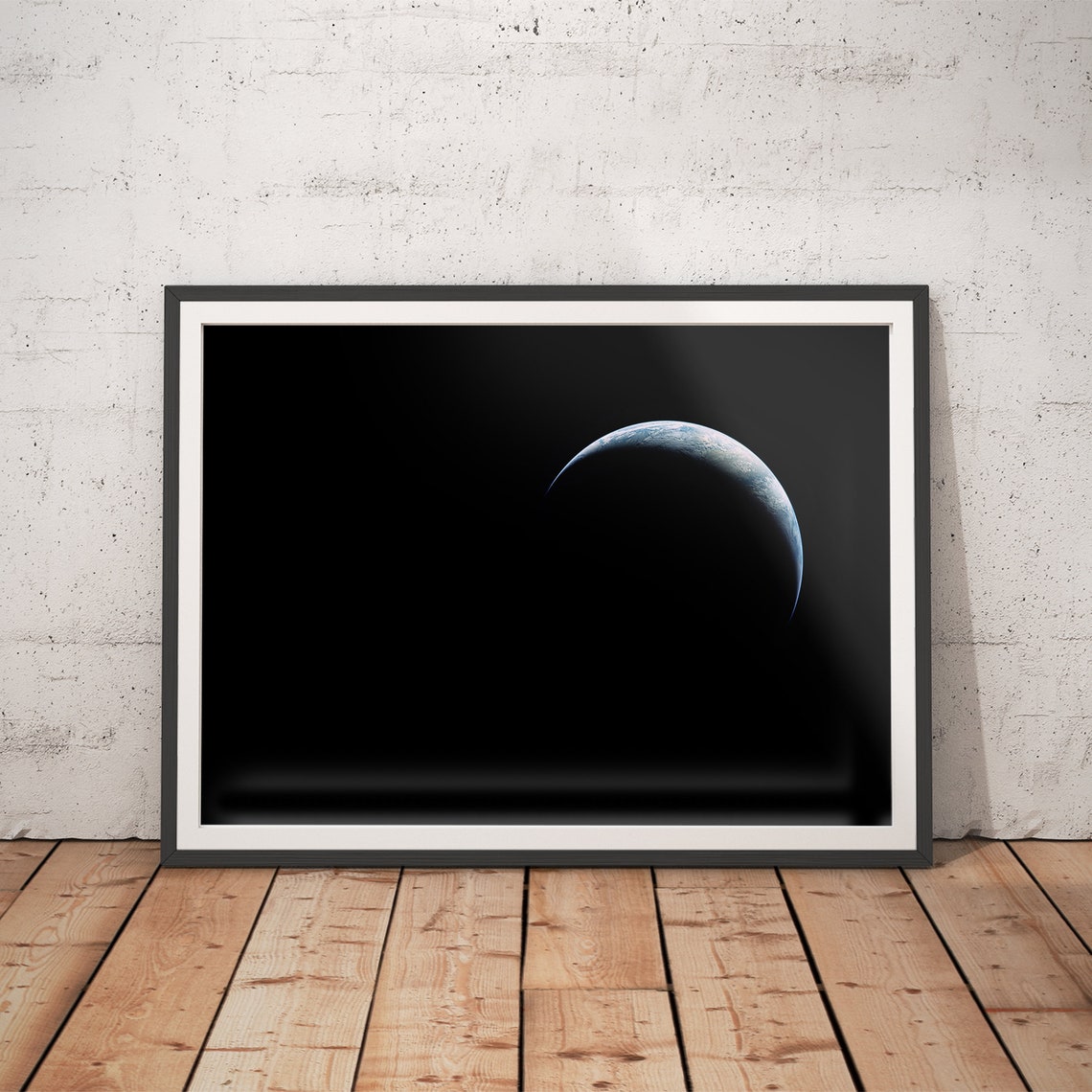 Crescent Earth Rising Over Dark Moon Deep Space Photo Poster