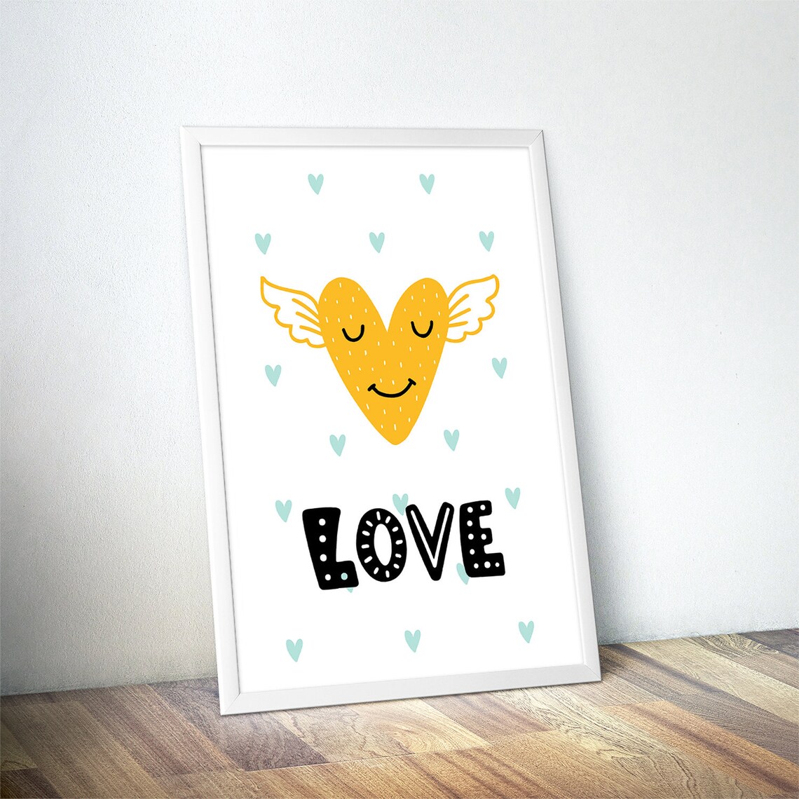 Smiling Winged Heart Love Nursery Poster Mustard Yellow Scandi Kids Art - Image 4