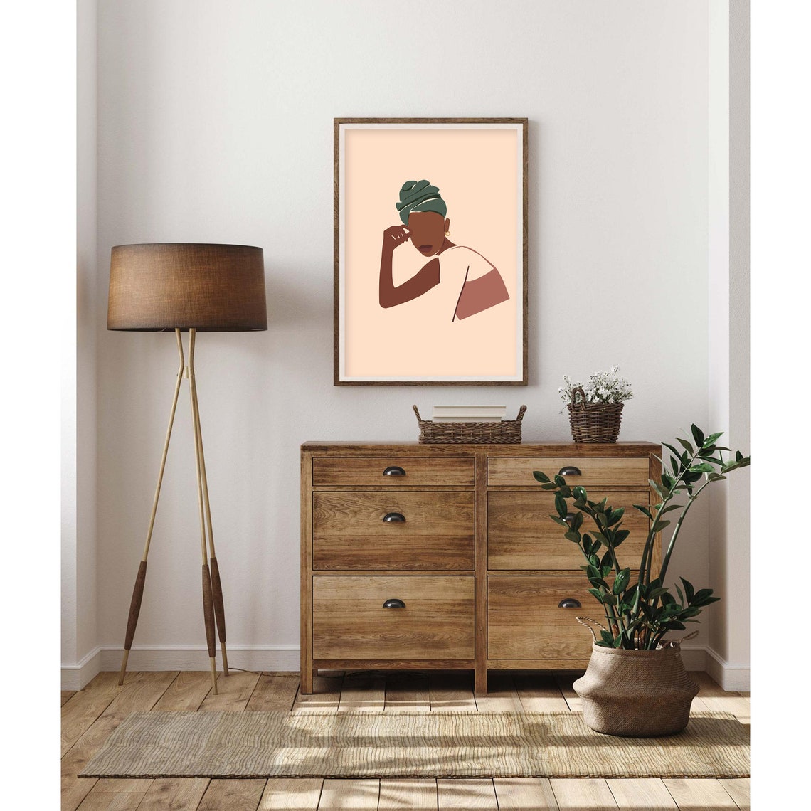 Black Woman in Sage Green Headwrap Minimalist Portrait Art Poster - Image 2