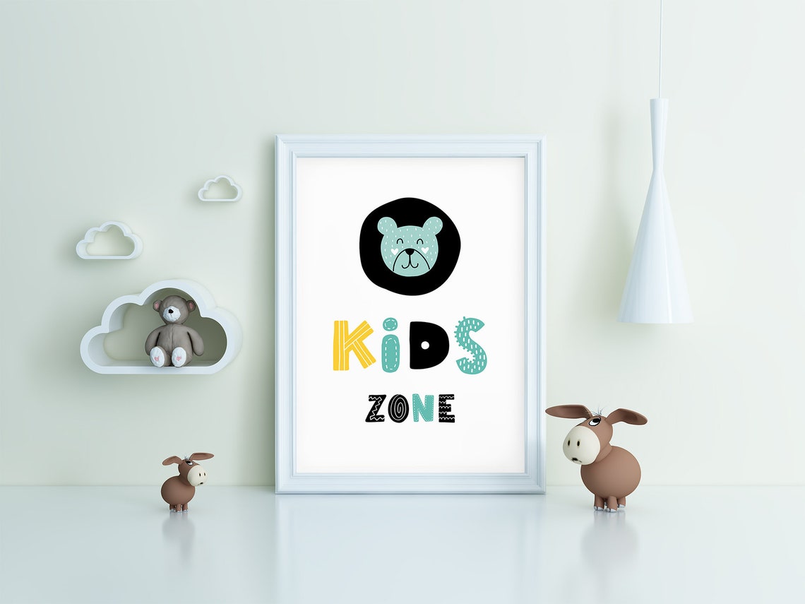 Kids Zone Bear Face Nursery Poster Minimalist Kids Room Wall Decor Art - Image 3