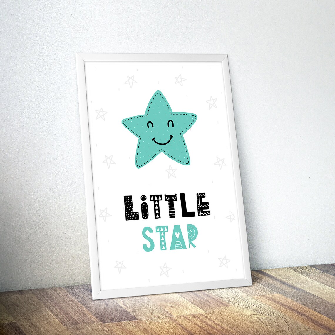 Little Star Smiling Face Mint Nursery Poster Scandi Kids Room Wall Decor - Image 4