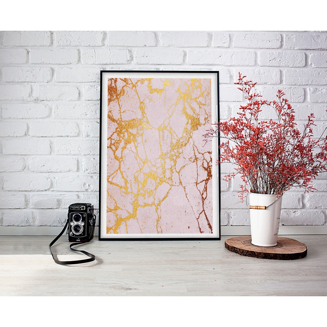 Blush Pink Marble Fine Gold Web Vein Delicate Glam Art Poster - Image 3