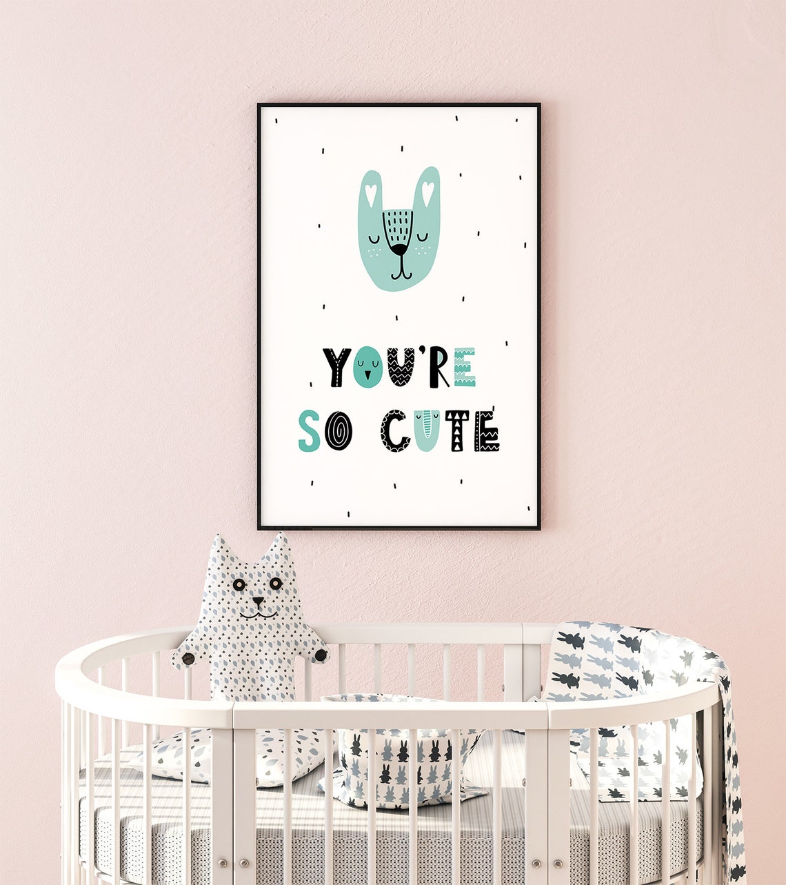 You Are So Cute Smiling Bunny Mint Green Nursery Quote Poster - Image 2