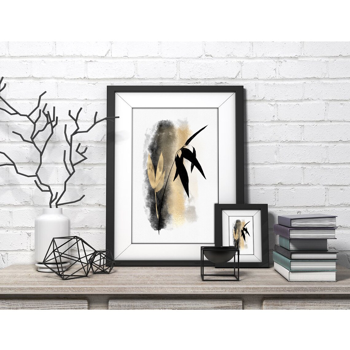 Black Bamboo Stem with Gold Buds Minimalist Japanese Art Poster - Image 4