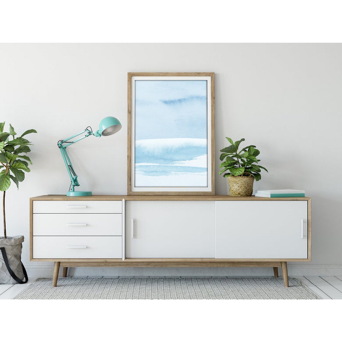 Pale Blue Sea Waves Minimalist Coastal Watercolor Print Artwork - Image 3