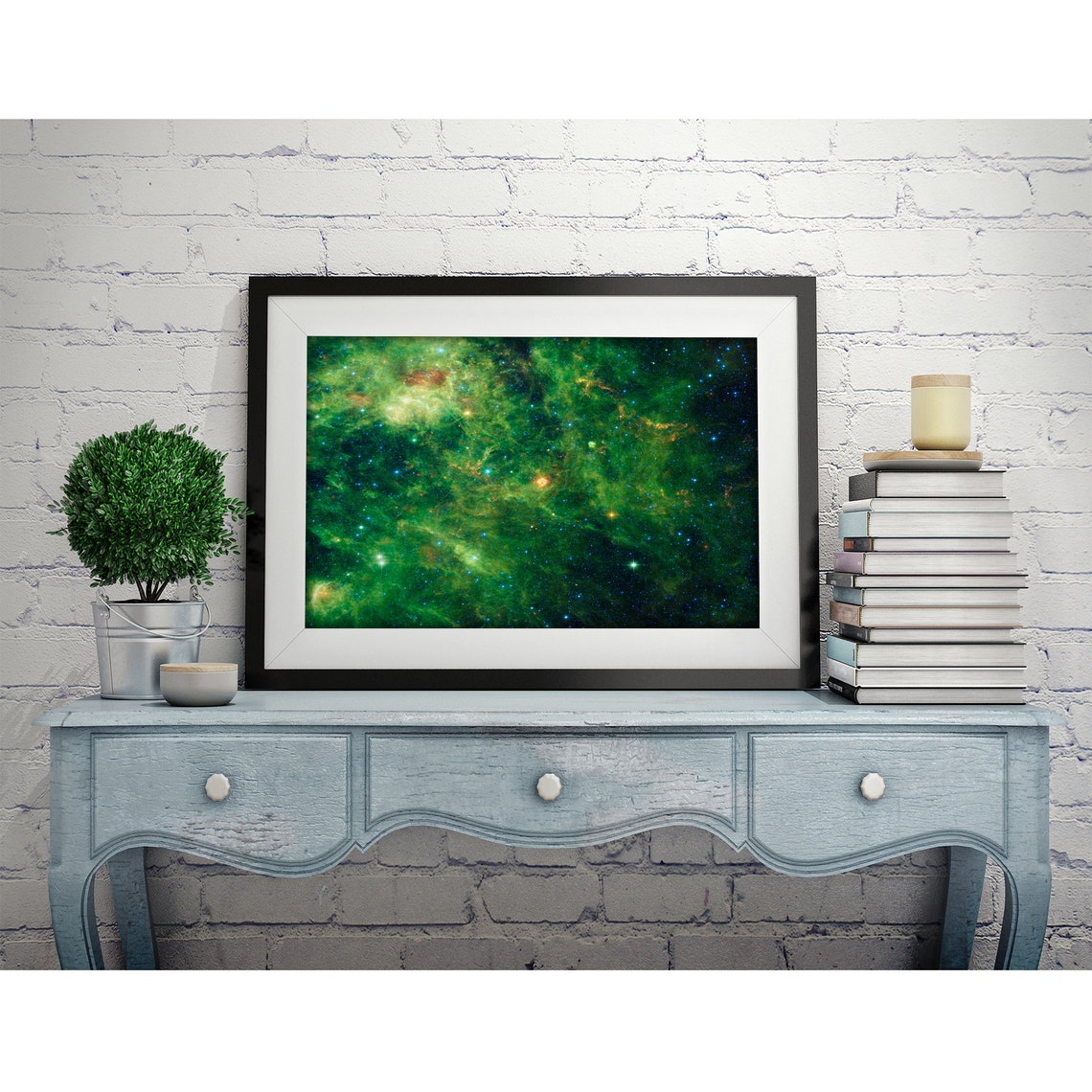 Emerald Green Stellar Nebula Field Deep Space Astronomy Poster - Image 2