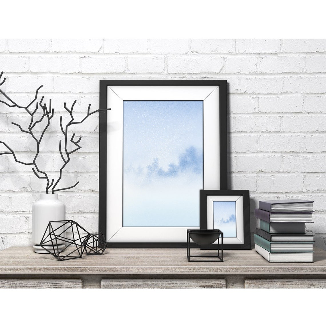Foggy Winter Forest In Mist Pale Blue Watercolor Print Decor - Image 4