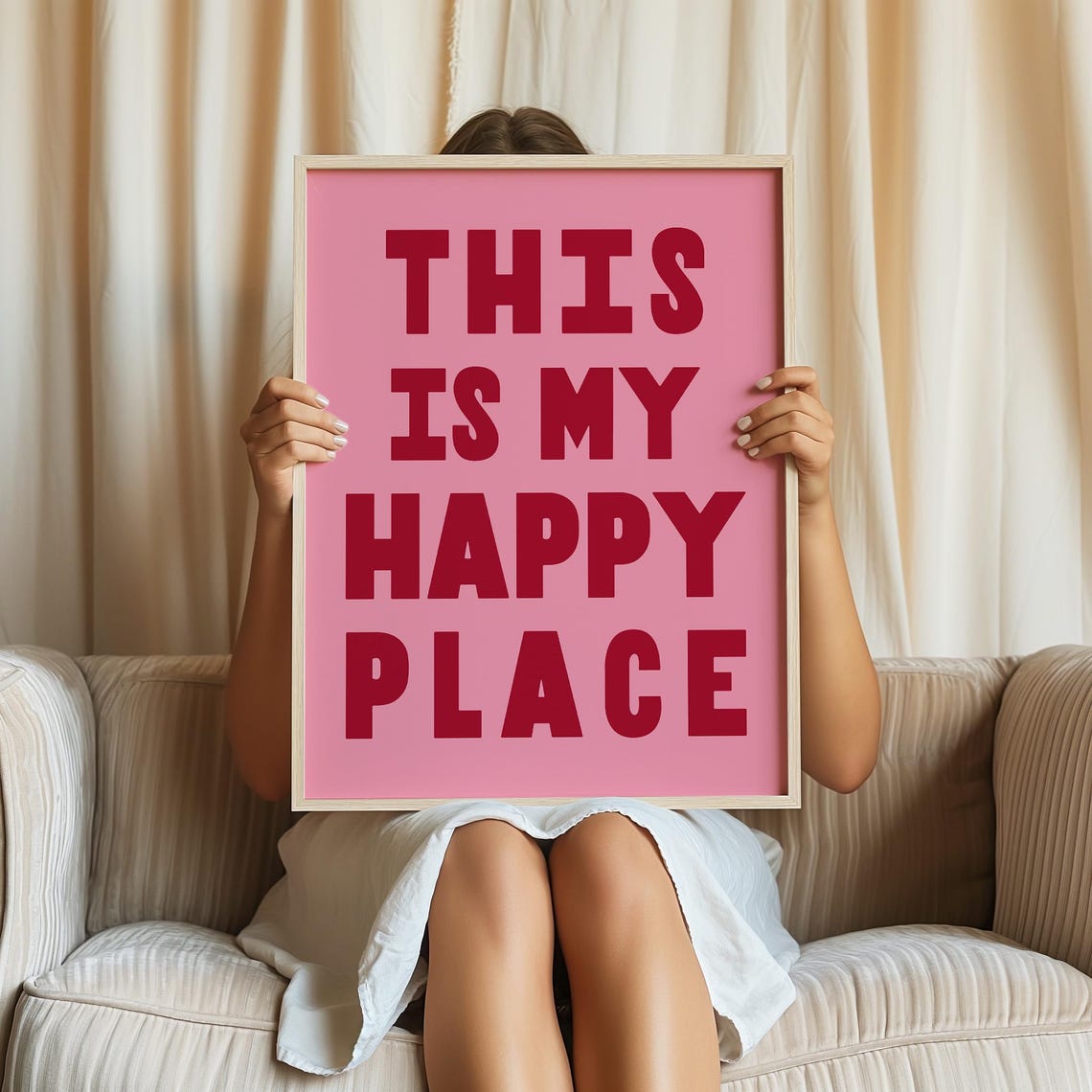 This Is My Happy Place Red Typography Blush Pink Dorm Room Poster - Image 2
