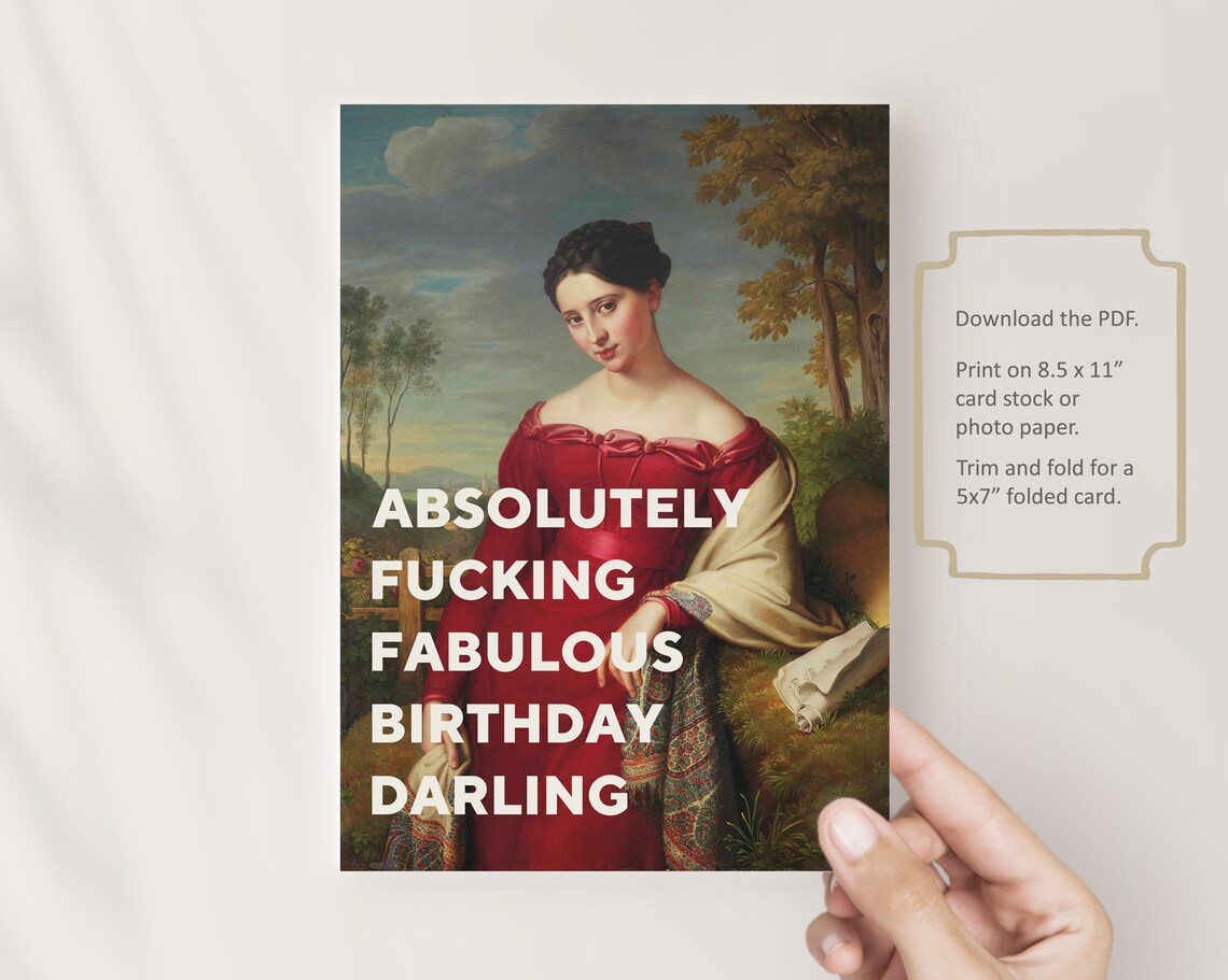 Funny Birthday Card For Her Print At Home Instant Absolutely Fabulous Pop Culture Card For Girlfriend - Image 3