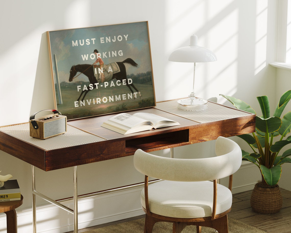 Fast Paced Environment Horse Racing Altered Art Funny Office Poster - Image 3