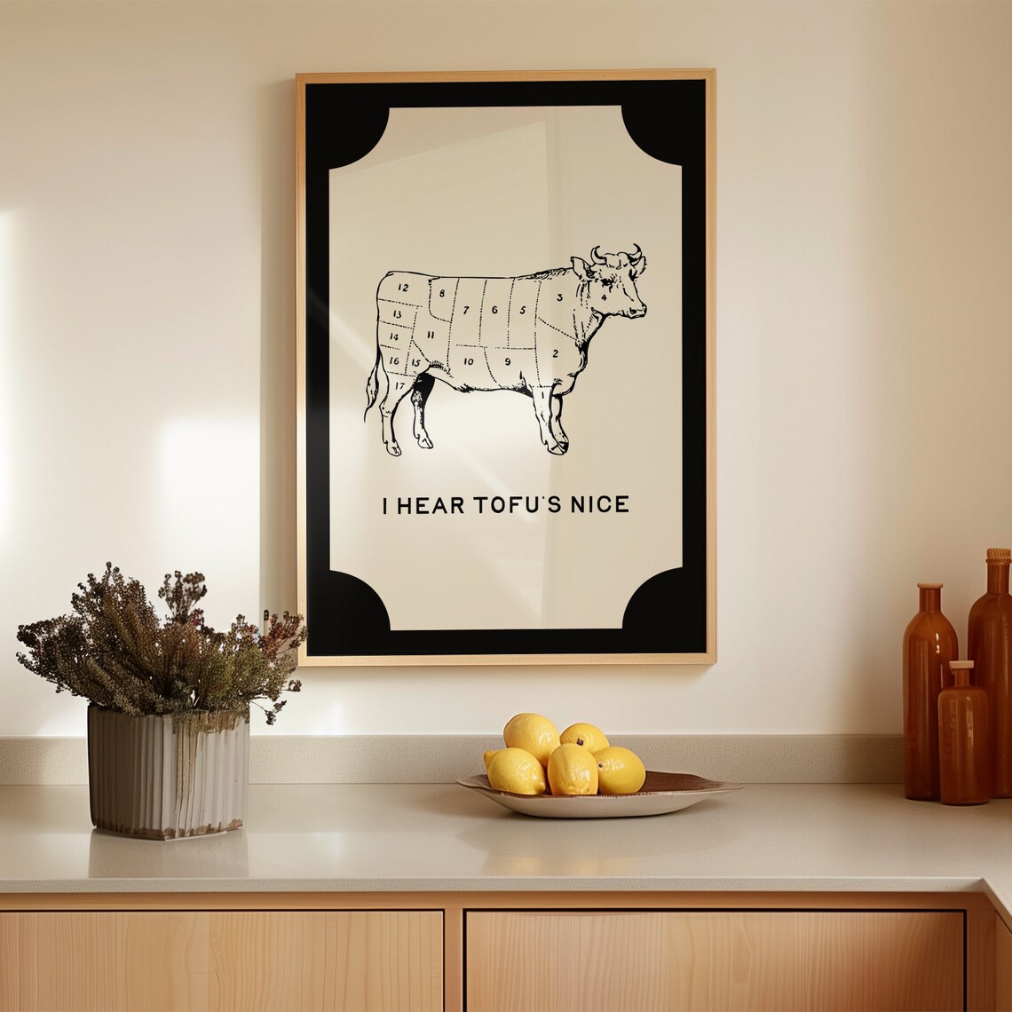 Vegetarian Vegan Kitchen Humor, Black and White Art Print - Image 2