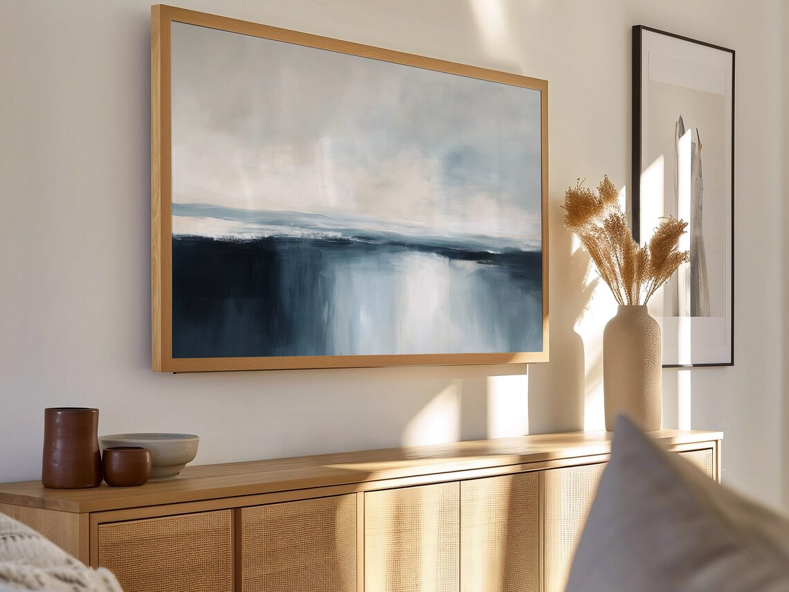 Abstract Coastal Landscape, Navy Blue Wall Art Print - Image 3