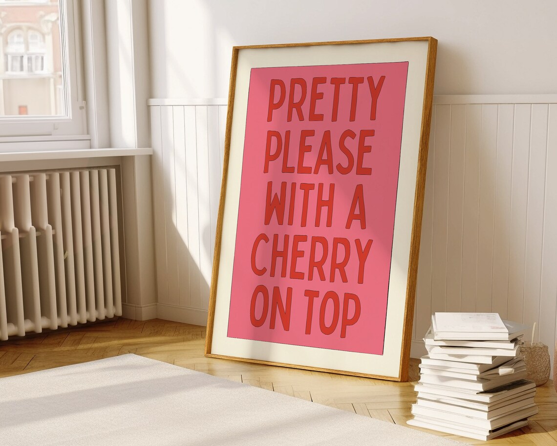 Pink Girls Room Decor Cute Cherry On Top Wall Art Print Aesthetic Apartment Decor Typography Poster A144 - Image 3